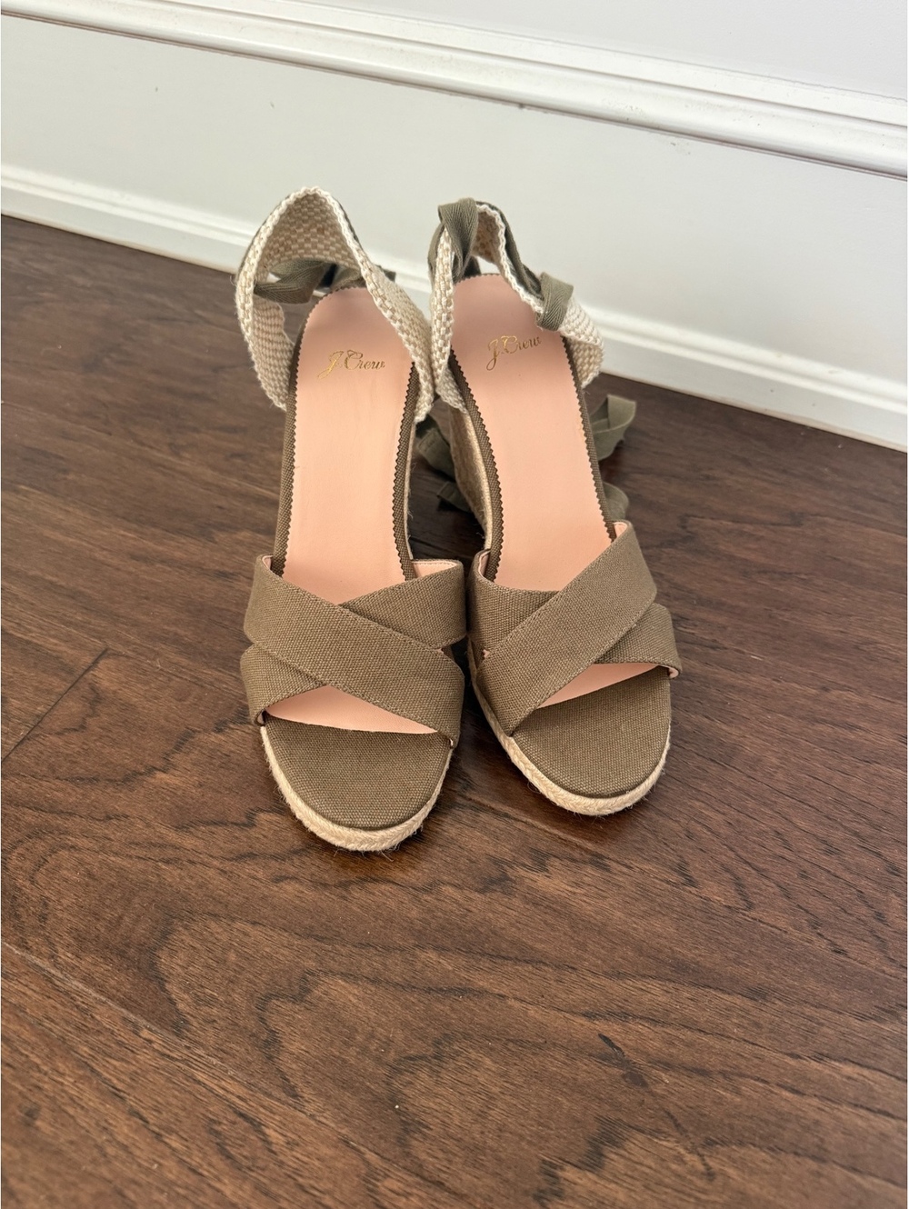 NWT J.Crew Lace-up Canvas Espadrille Wedges Olive green Sz 8.5